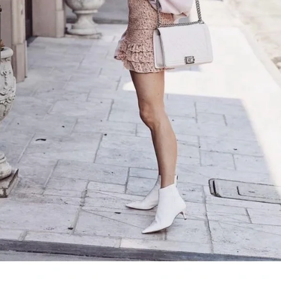 Blogger Fav! Alexandre Birman Women's White Leather Kitten Heels Ankle Boots 37 - Picture 1 of 14